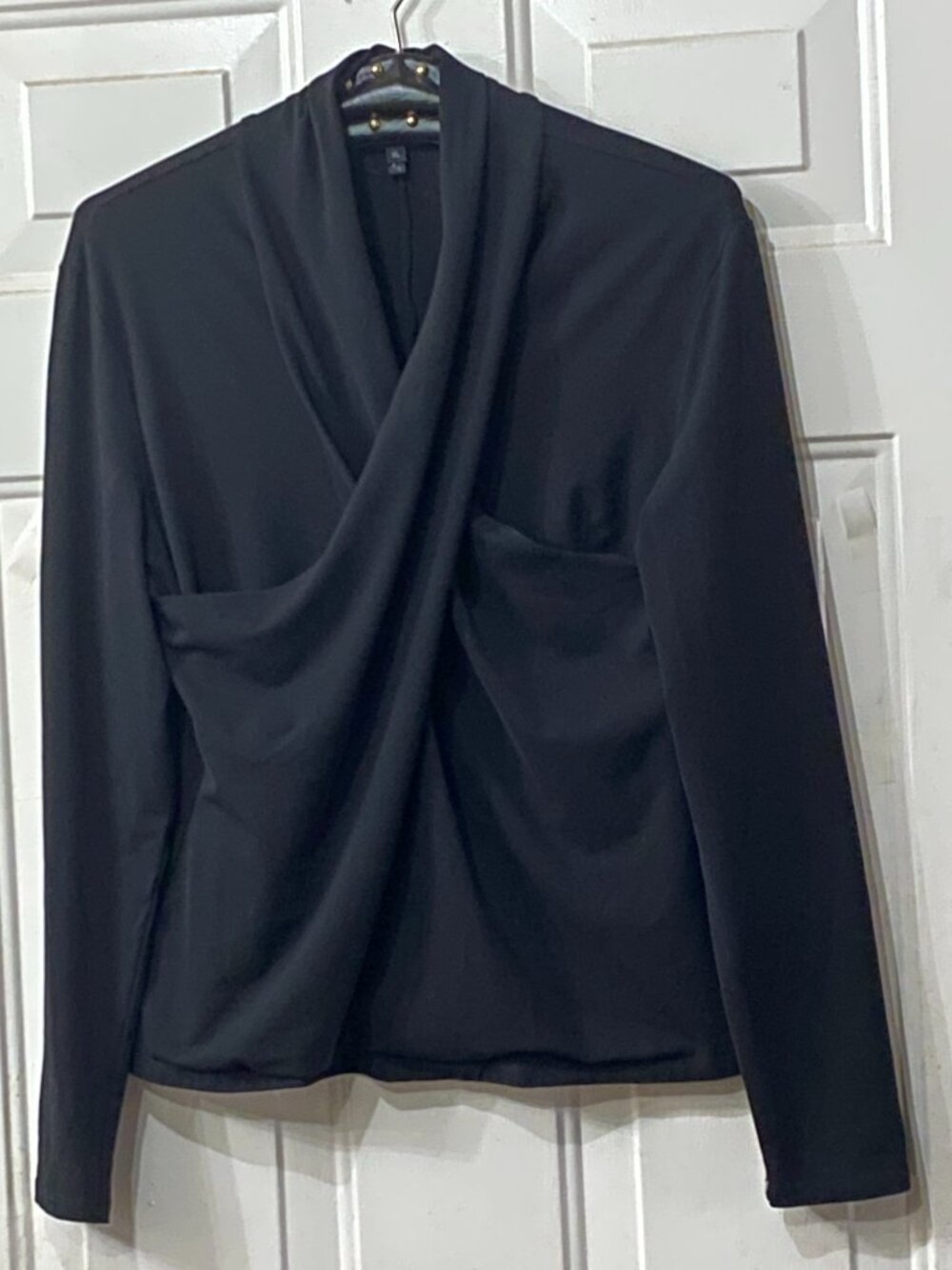 Lafayette 148 Womens Knit Black Sz XL Top Long Sleeve Cross Layered Front